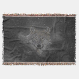 wolf in night sky throw blanket