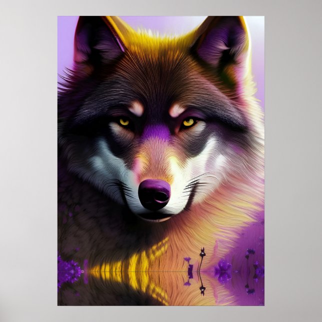 Wolf in Purple reflection Poster (Front)