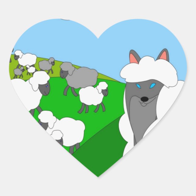 wolf in sheep's clothing heart sticker (Front)