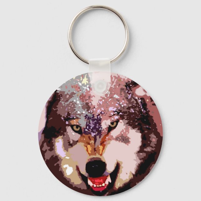 Wolf in Snow Key Ring (Front)