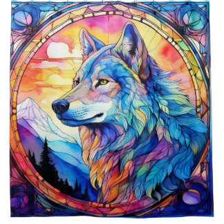 Wolf in Stained Glass Shower Curtain