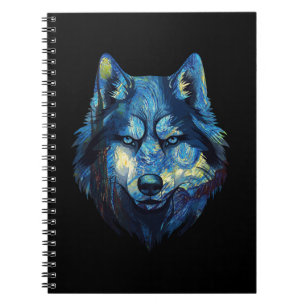 Wolf in starry night abstract wildlife notebook