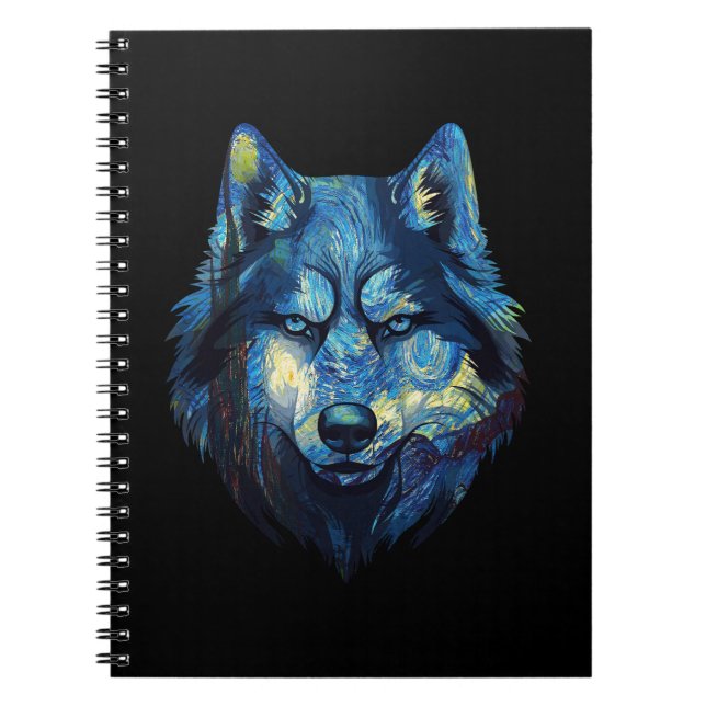 Wolf in starry night abstract wildlife notebook (Front)