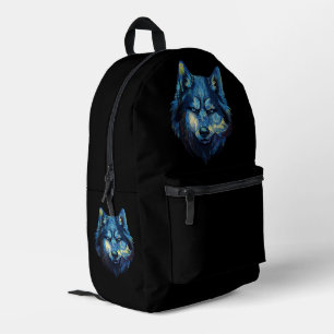 Wolf in starry night abstract wildlife printed backpack
