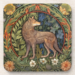 Wolf in the forest art nouveau coaster