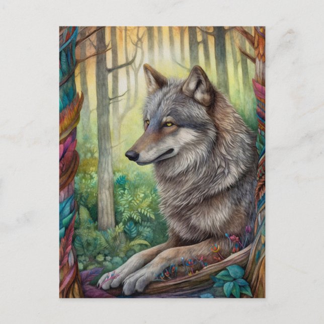 Wolf In The Forest Art Postcard (Front)