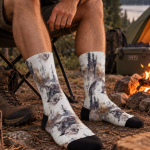 Wolf in the Forest Watercolor Socks