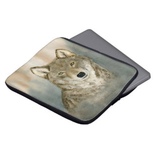 Wolf in the Mist Watercolor Laptop Sleeve
