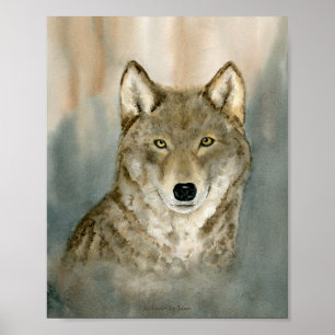 Wolf in the Mist Watercolor Poster