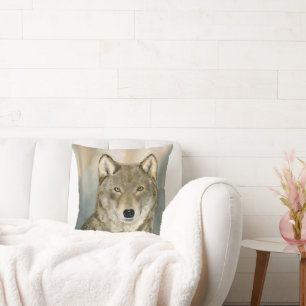 Wolf in the Mist Woatercolor Cushion
