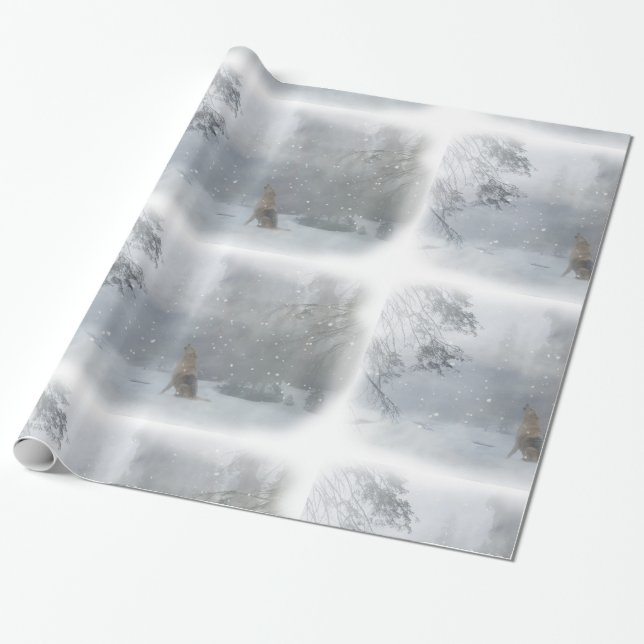 Wolf in the Snow Christmas Wrapping Papper Wrapping Paper (Unrolled)
