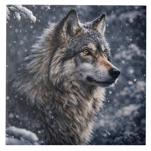 Wolf in the Wilderness Winter Snow Tile (Front)