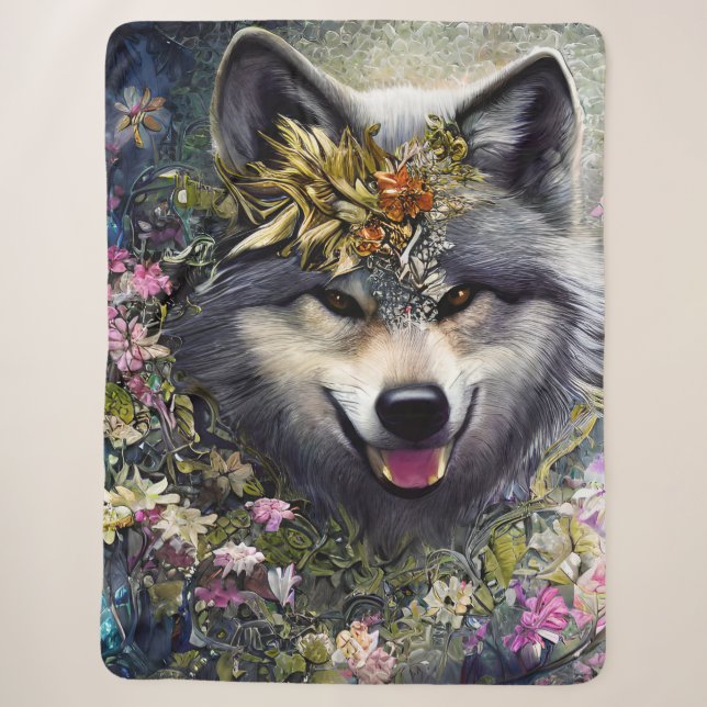 Wolf in the Woods Sherpa Blanket (Front)