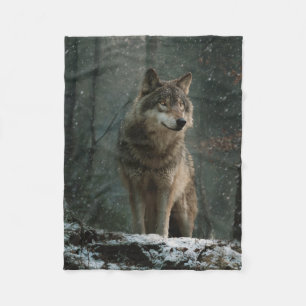 Wolf in Winter Fleece Blanket