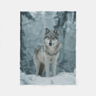 Wolf in Winter Fleece Blanket