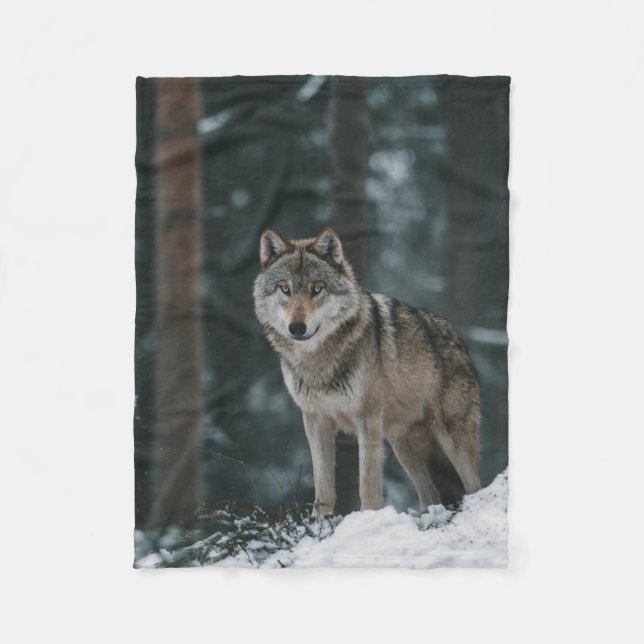Wolf in Winter Fleece Blanket (Front)