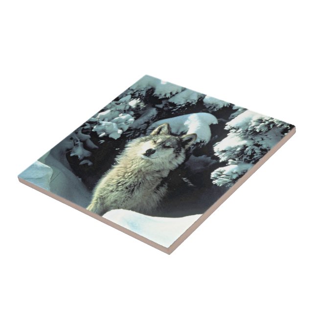 Wolf in Winter Forest Tile Art (Side)