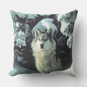 Wolf in Winter Forest Wildlife Design Cushion