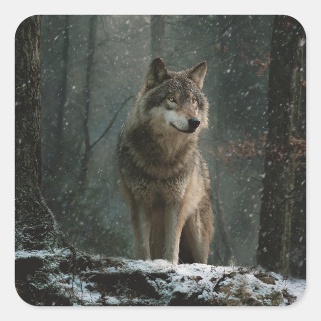 Wolf in Winter Square Sticker (Front)