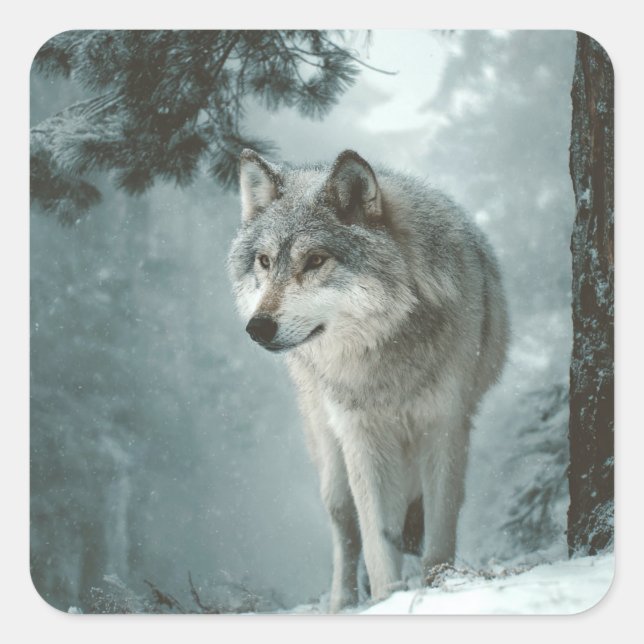 Wolf in Winter Square Sticker (Front)