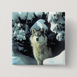 Wolf in Winter Stillness 15 Cm Square Badge