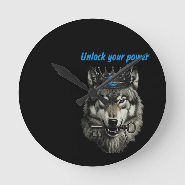 wolf king unlock your power round clock (Front)