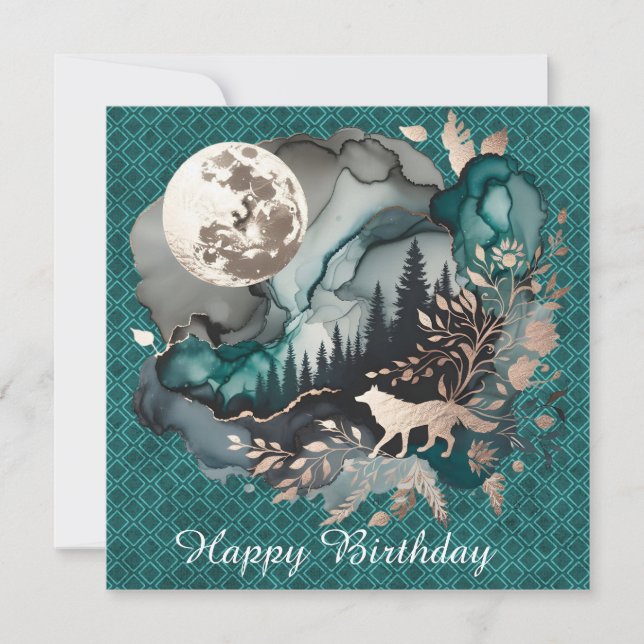 Wolf Landscape & Moon Happy Birthday Men (Front)