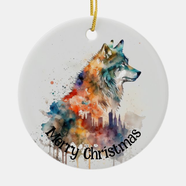 Wolf Logo Wolves Nature Custom Business Card Ceramic Tree Decoration (Front)