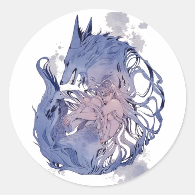 Wolf lover lady girl classic round sticker (Front)