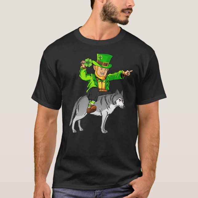 Wolf Lover Leprechaun Riding Wolf St Patrick S Day T-Shirt (Front)