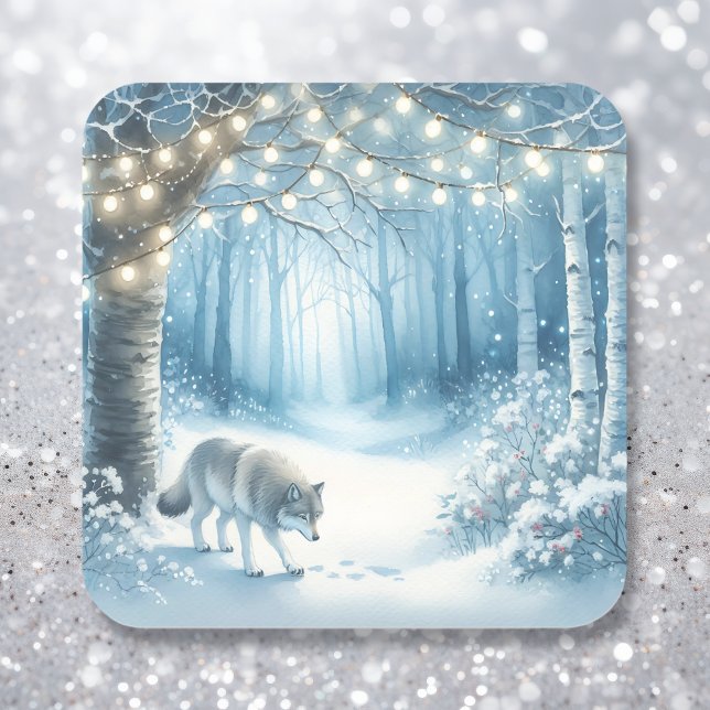 Wolf Magical Enchanted Christmas Forest  Square Sticker (Creator Uploaded)