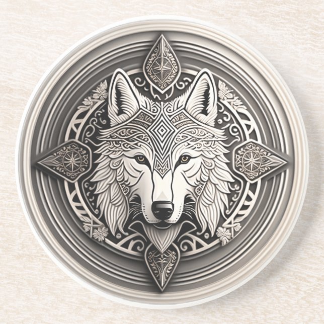 Wolf Mandala Coaster (Front)