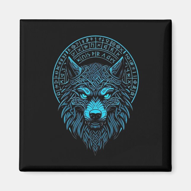 Wolf Mask Odin Runes Norse Compass Viking  Magnet (Front)
