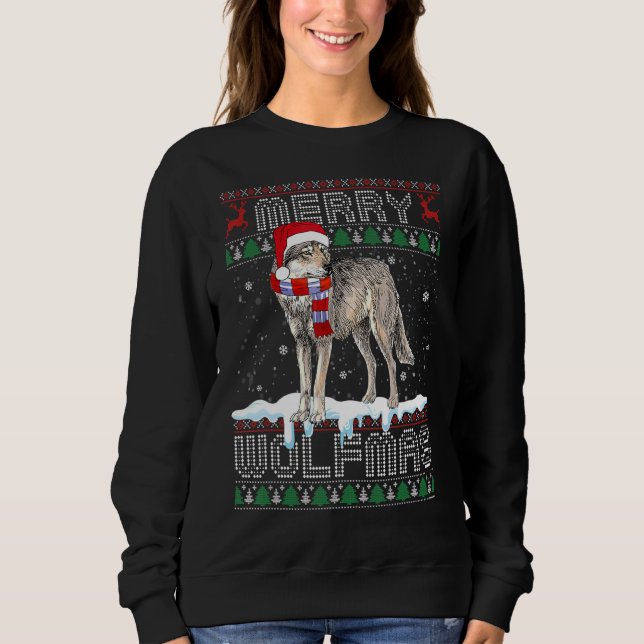 Wolf Merry Wolfmas Christmas Wolf Ugly Sweater (Front)