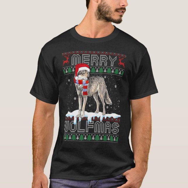 Wolf Merry Wolfmas Christmas Wolf Ugly Sweater (Front)