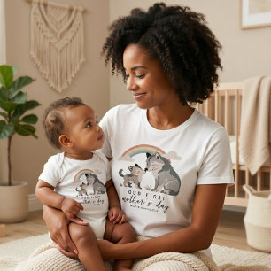 Wolf Mom Pup First Mother’s Day Pastel Rainbow T-Shirt