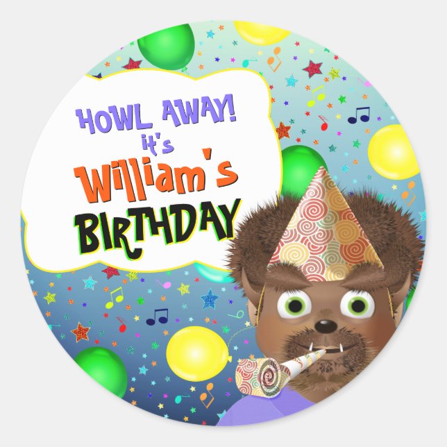 Wolf Monster Birthday Party Classic Round Sticker (Front)