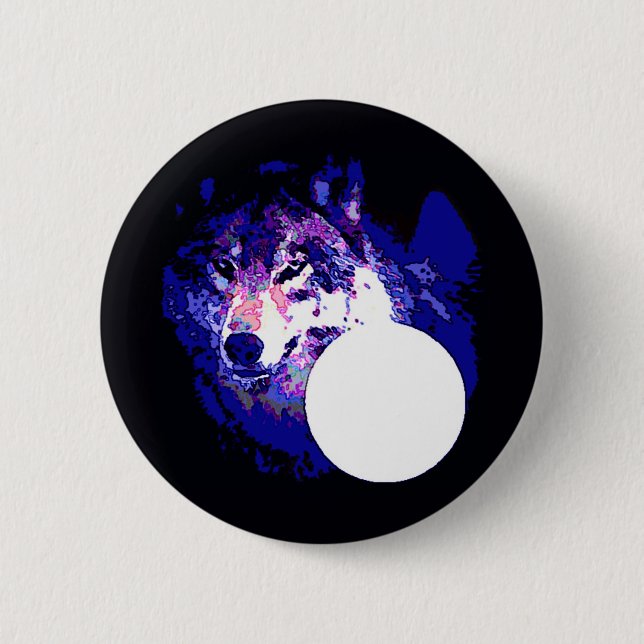 Wolf & Moon 6 Cm Round Badge (Front)
