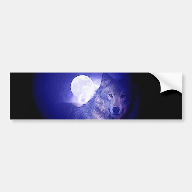 Wolf & Moon Bumper Sticker (Front)