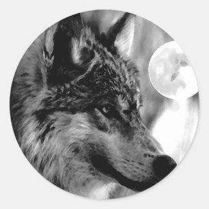 Wolf & Moon Classic Round Sticker