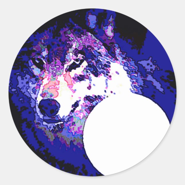 Wolf & Moon Classic Round Sticker (Front)