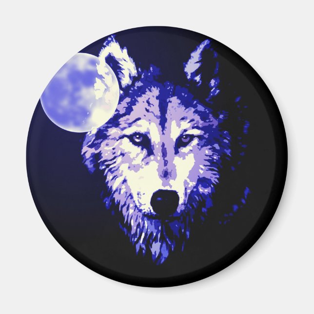 Wolf & Moon Dark Blue Night Collage Magnet (Front)