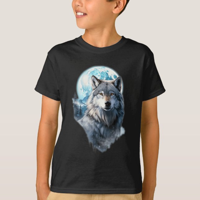 Wolf Moon Graphic Howling ,Under Full Moon Night  T-Shirt (Front)