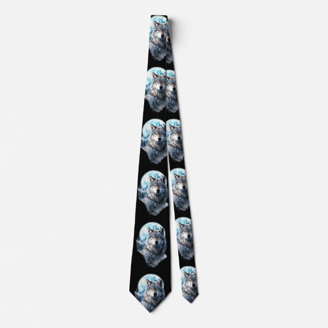 Wolf Moon Graphic Howling ,Under Full Moon Night  Tie (Front)