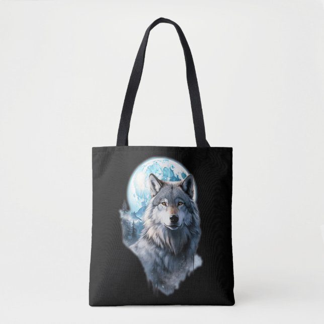 Wolf Moon Graphic Howling ,Under Full Moon Night  Tote Bag (Front)