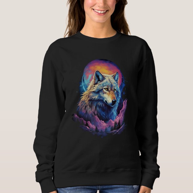 Wolf Moon Howling Lone Funny Wolves pack of wolves Sweatshirt (Front)