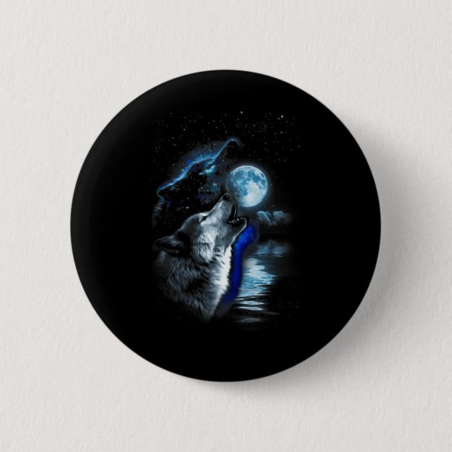 Wolf Moon Lake Wolf Howling Full Moon Wolf Graphic 6 Cm Round Badge (Front)