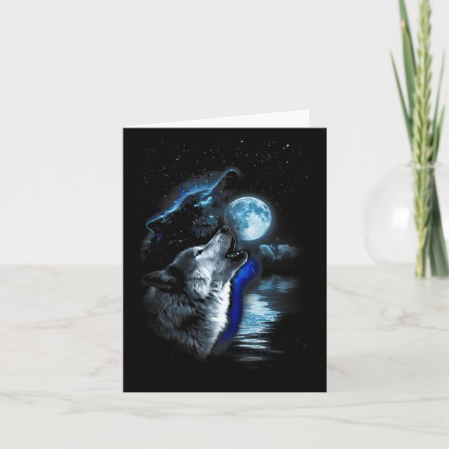 Wolf Moon Lake Wolf Howling Full Moon Wolf Graphic Card (Front)