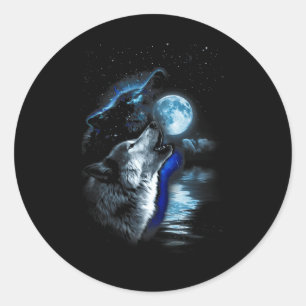 Wolf Moon Lake Wolf Howling Full Moon Wolf Graphic Classic Round Sticker