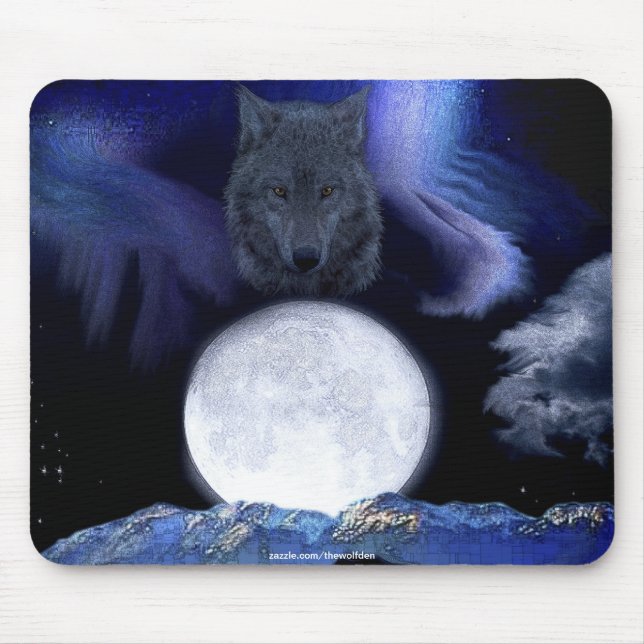 Wolf, Moon & Mountains Wildlife Fantasy Art Mouse Pad (Front)